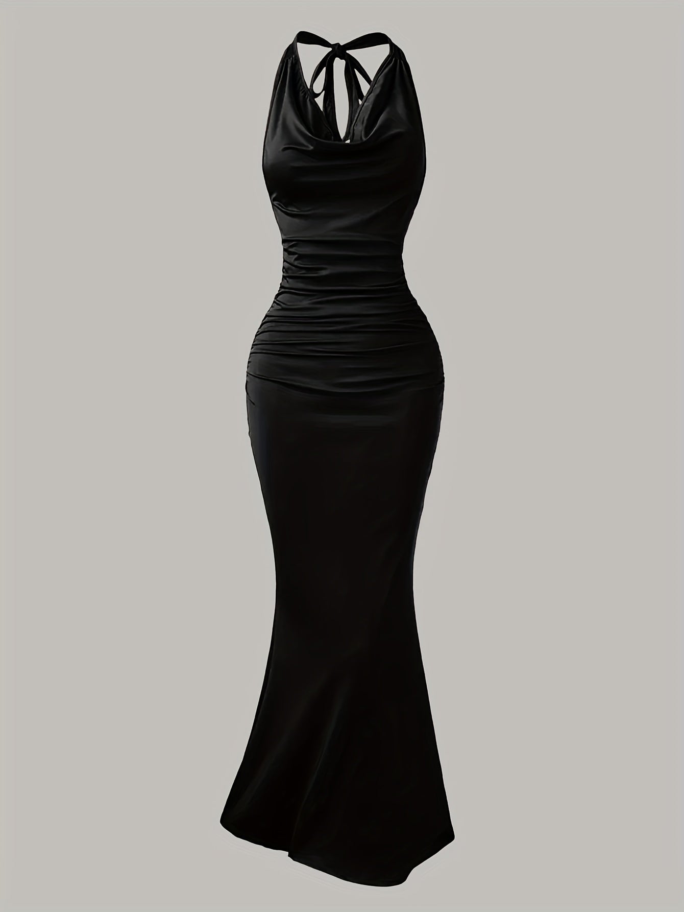 Women's evening dress with cowl neckline and back tie – elegant maxi dress for festive occasions