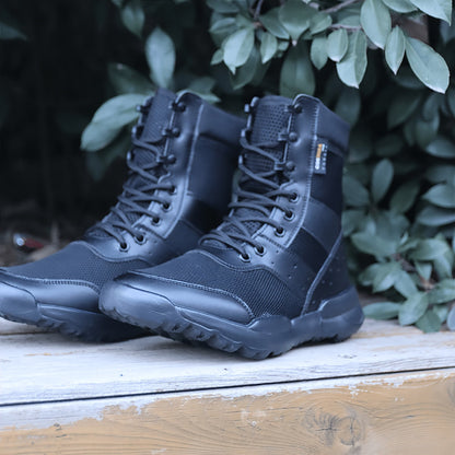 Hohe Schwarze Stiefel mit Schnürung und Netzdetails