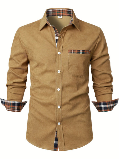 Men's Modern Fit Casual Shirt with Check Details – Stylish Long-Sleeve Shirt for Everyday and Office Wear