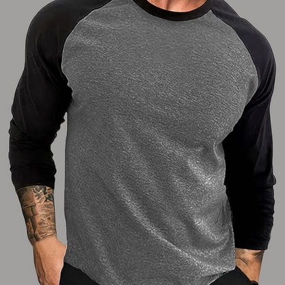 Men's raglan long-sleeve two-tone crew-neck shirt
