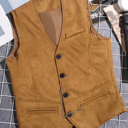 Men's vest with V-neck, button placket, and chain detail