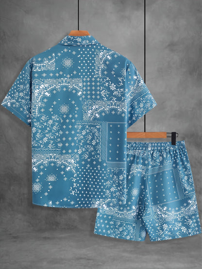 Men's Summer Casual Set – Short-Sleeve Shirt and Shorts with Paisley Pattern, Perfect for Everyday & Vacation