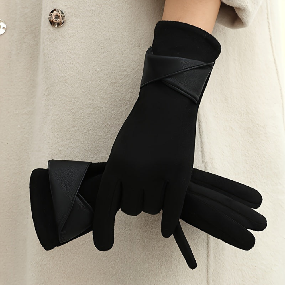 Damen Handschuhe Braun mit Wickeldetail Weiches Material Einheitsgröße