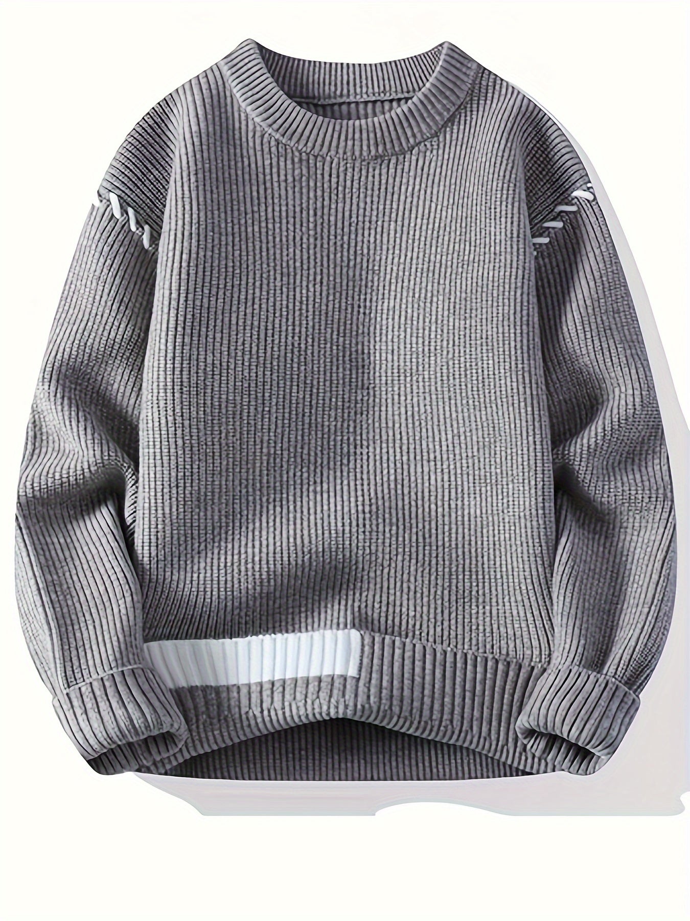 Unisex knitted sweater, crew neck, long sleeves, with contrasting details