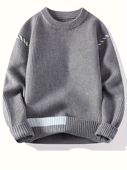 Unisex knitted sweater, crew neck, long sleeves, with contrasting details