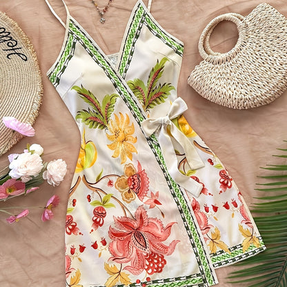 Women's summer wrap dress with tropical print and floral pattern – Perfect for vacation and leisure