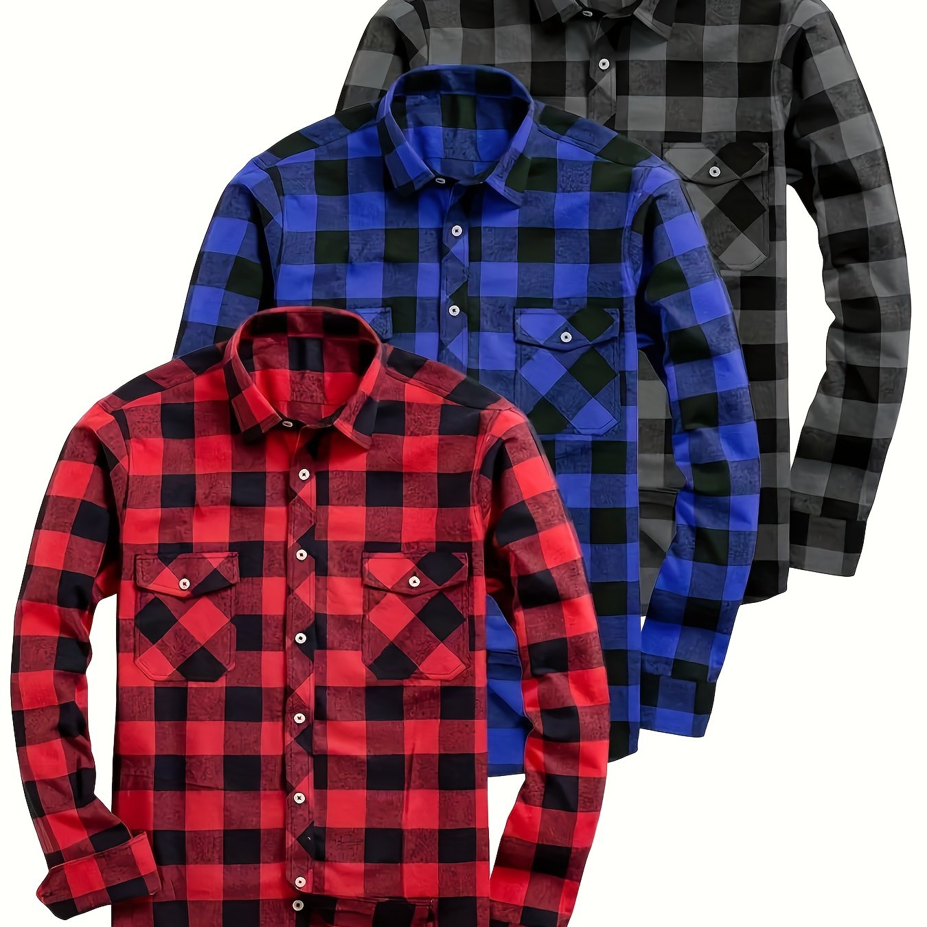 Men’s plaid long-sleeve casual shirt with chest pockets