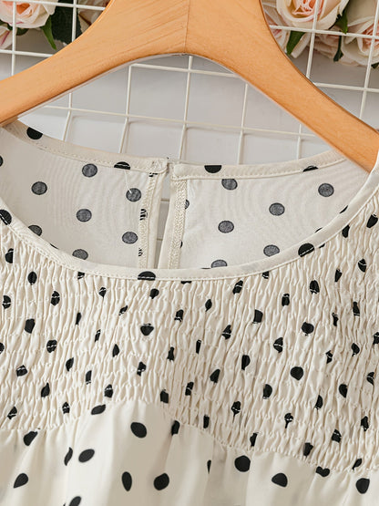 Women's blouse with dots, elegant, short-sleeve, summer, casual & office