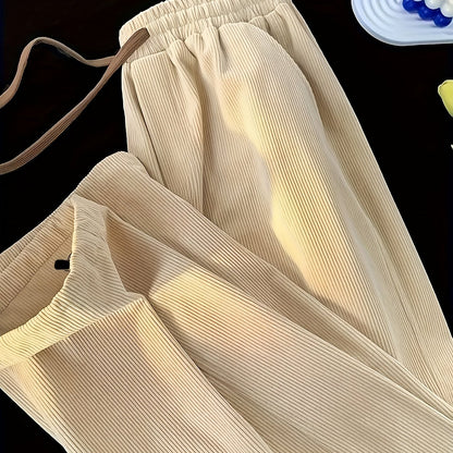 Men's Pleated Casual Pants with Elastic Waistband and Drawstring – Modern Urban Style & Comfort