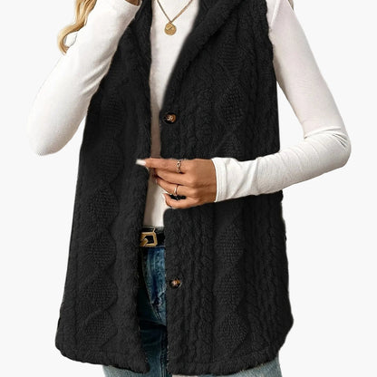 Women's knitted vest with hood and buttons – Elegant casual vest for autumn and winter
