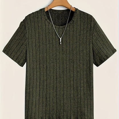 Men's T-Shirt with Vertical Texture Pattern – Modern Short-Sleeve Shirt for Everyday and Leisure