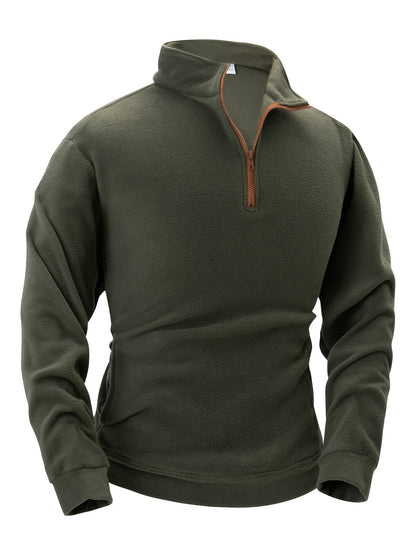 Fleece Pullover Herren Stehkragen Halb-Reißverschluss Langarm