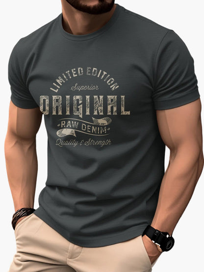Men's T-Shirt Vintage Print Original Raw Denim – Casual, Skinny Fit