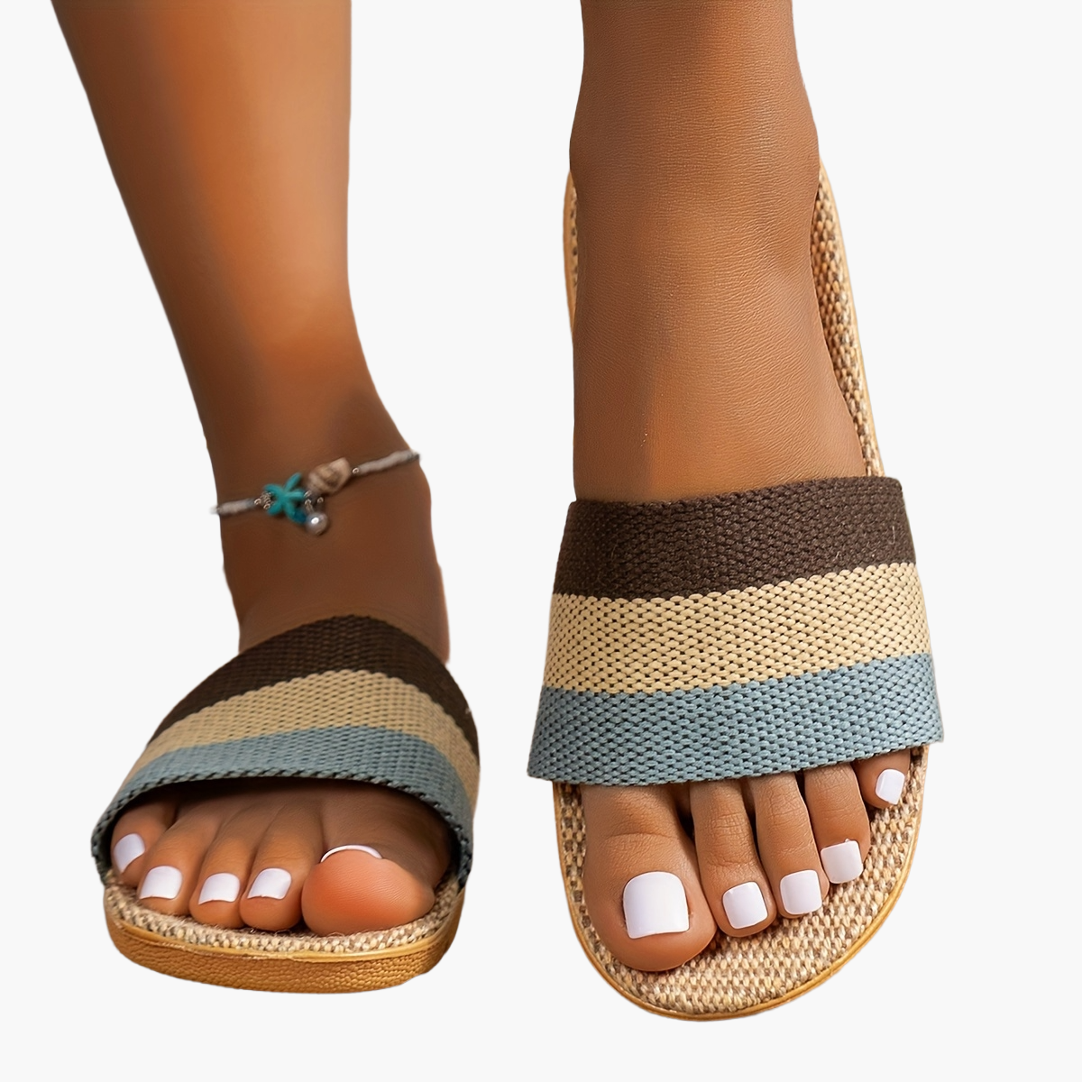 Women's Comfortable Summer Sandals in Casual Style – Flat Slip-Ons, Comfortable House Slippers, Open Toes