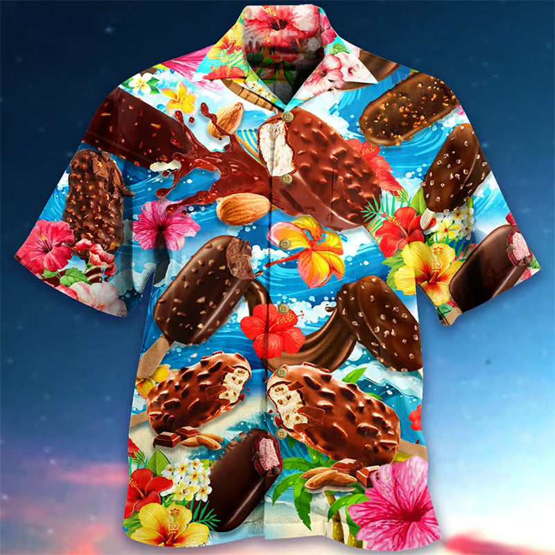 Men's Retro Ice Cream Hawaiian Shirt – Funny Summer Shirt with Vintage Ice Pop Design, Perfect for Vacation & Beach