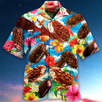 Men's Retro Ice Cream Hawaiian Shirt – Funny Summer Shirt with Vintage Ice Pop Design, Perfect for Vacation & Beach
