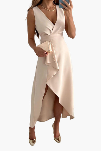 Women's cocktail dress wrap style asymmetrical elegant evening gown for festive occasions