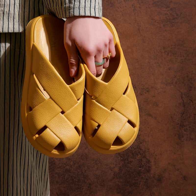 Women's Chunky Platform Slides – Fashionable Braided Casual Sandals for Home and Everyday Wear