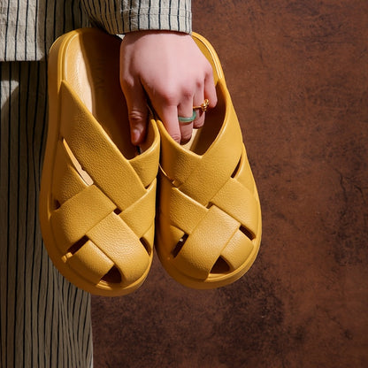 Women's Chunky Platform Slides – Fashionable Braided Casual Sandals for Home and Everyday Wear