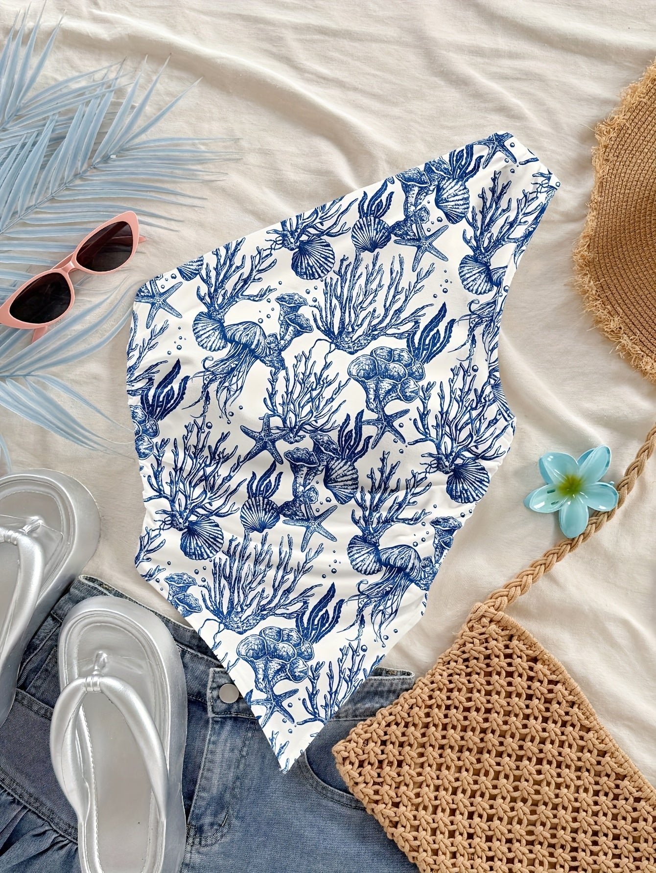 Damen Asymmetrisches Freizeit-Top mit Blumenmuster für den Sommer