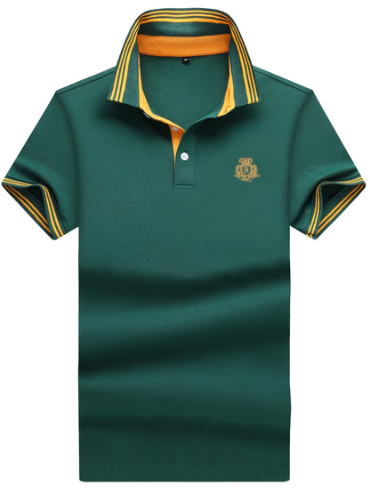 Men's Polo Shirt with Striped Collar and Embroidery – Sporty-Elegant Casual Style