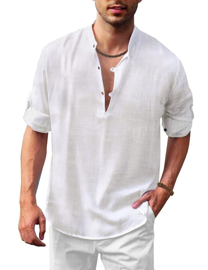 Men's Casual Henley Long Sleeve Shirt – Loose Beach Shirt for Vacation and Everyday Use