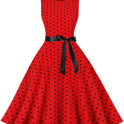 Women's Vintage Polka Dot Fit & Flare Dress for Festive Occasions and Everyday Wear