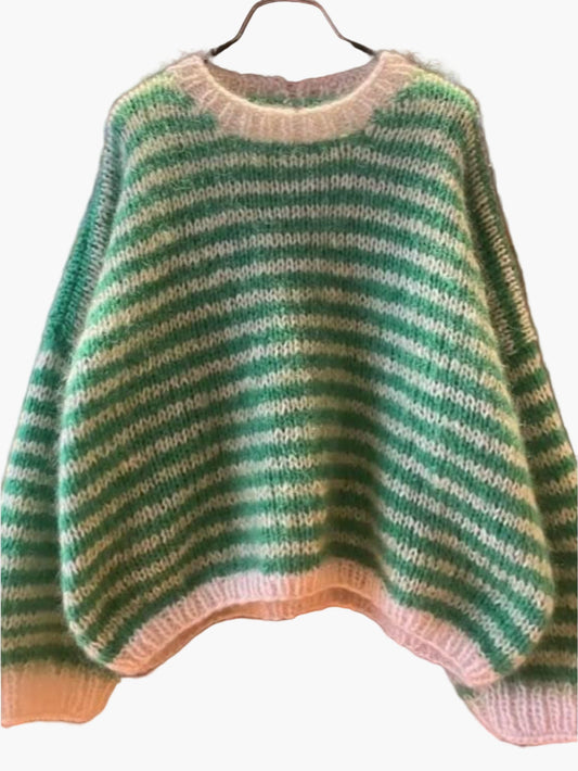 Damen Strickpullover mit Streifenmuster für Herbst und Winter, lässiger Style