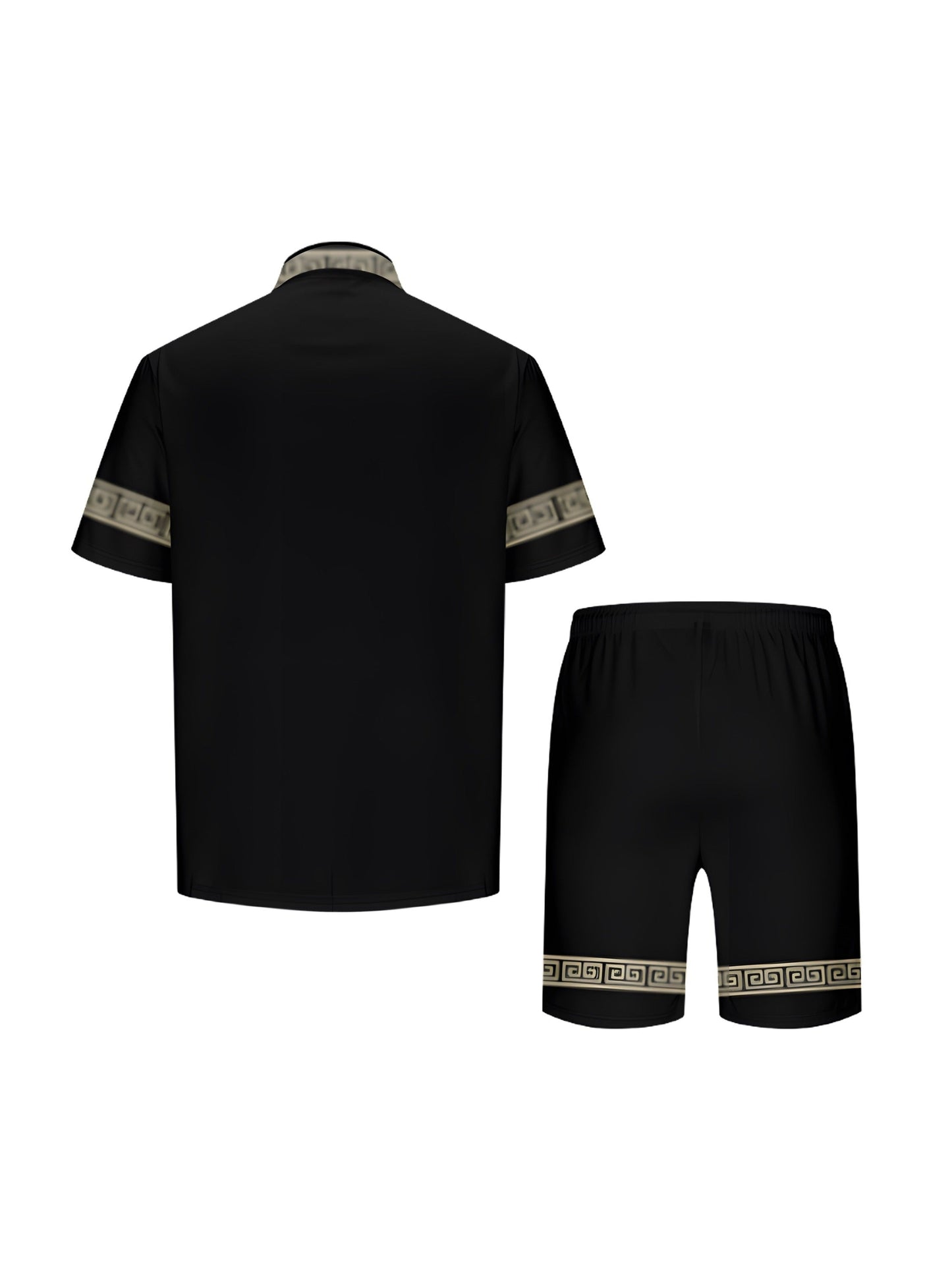 Men's Summer Short-Sleeve Casual Set with Geometric Pattern – Stylish Button-Up Shirt and Shorts, Ideal for Relaxed Occasions
