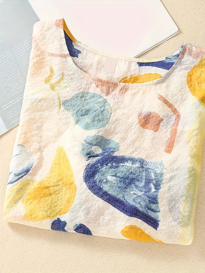 Women's blouse with abstract pattern and loose fit – Fashionable short-sleeve blouse for everyday and leisure wear