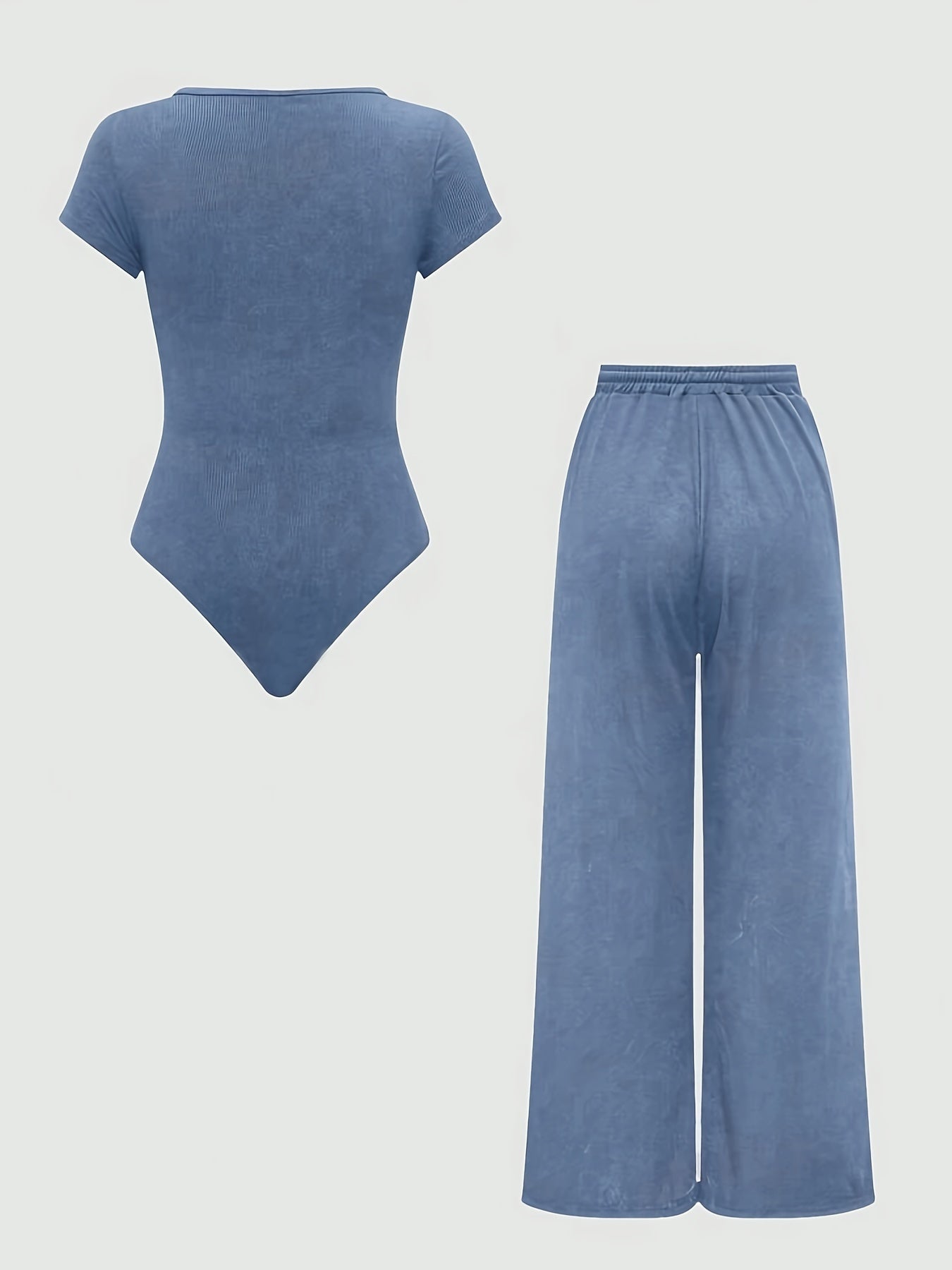 Women's One-Piece Set with Square Neck Bodysuit and Wide Pants, Casual & Everyday