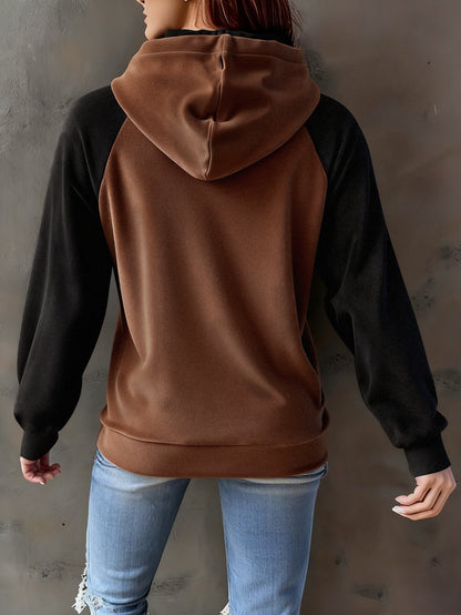 Women's brown-black hoodie with a hood and kangaroo pocket