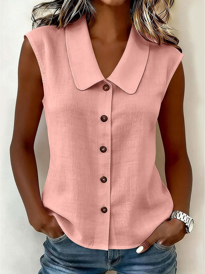 Women's sleeveless blouse with button placket and wide collar – Elegant casual wear