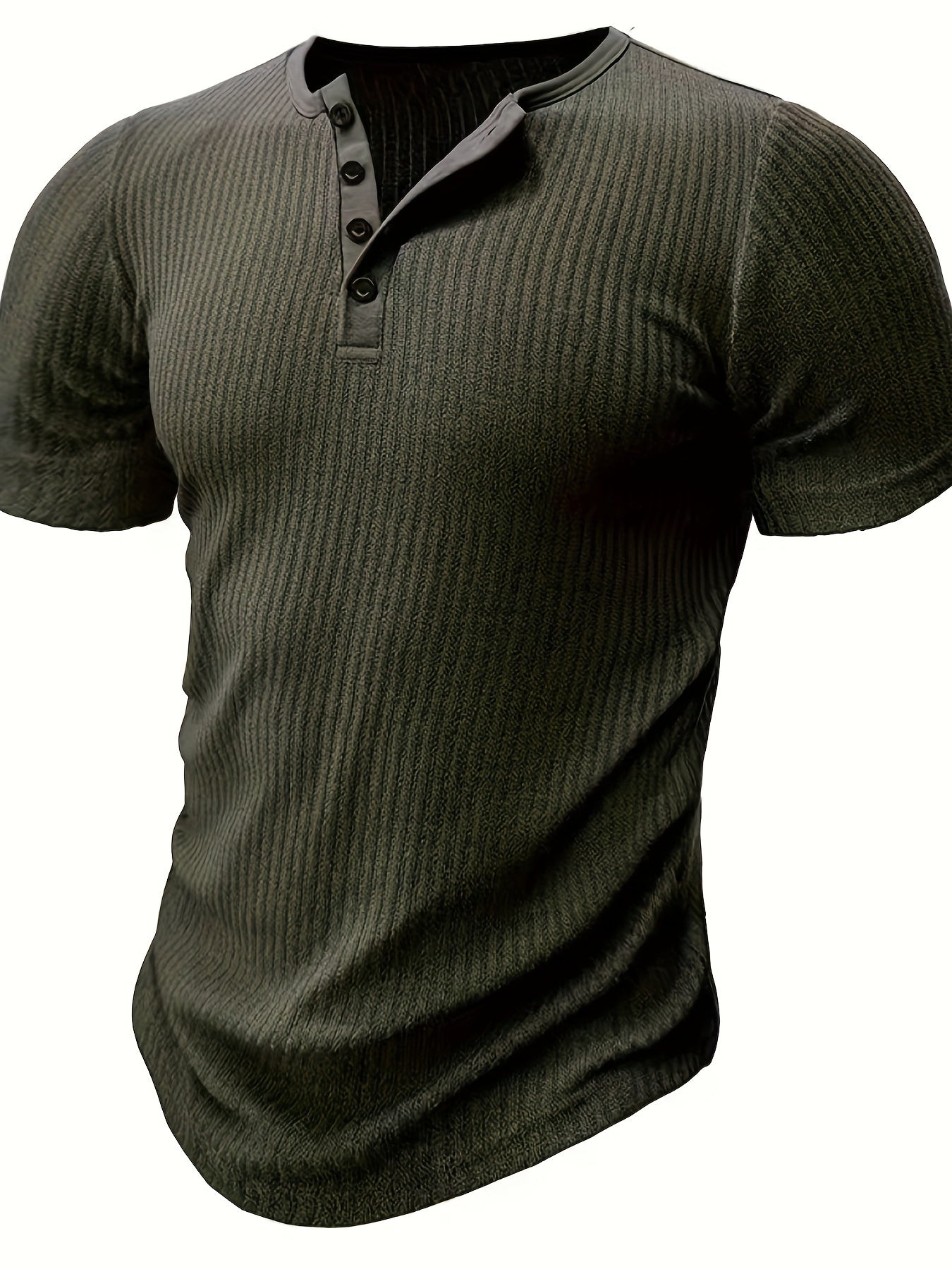 Men's Short-Sleeve Henley T-Shirt with Button Placket – Ribbed Casual Shirt for Everyday and Summer