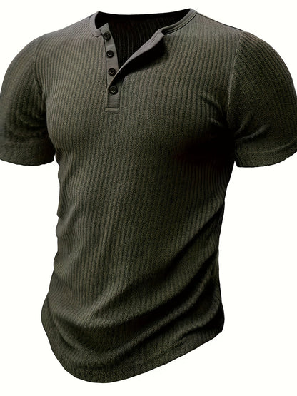 Men's Short-Sleeve Henley T-Shirt with Button Placket – Ribbed Casual Shirt for Everyday and Summer