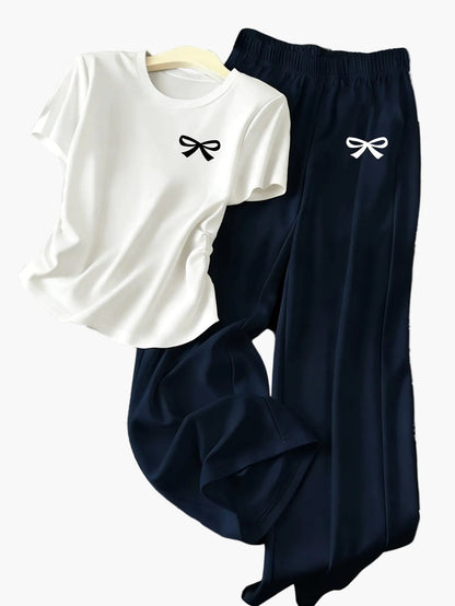 Damen Zweiteiliges Set mit Schleifen-Detail – Freizeit Lounge Outfit