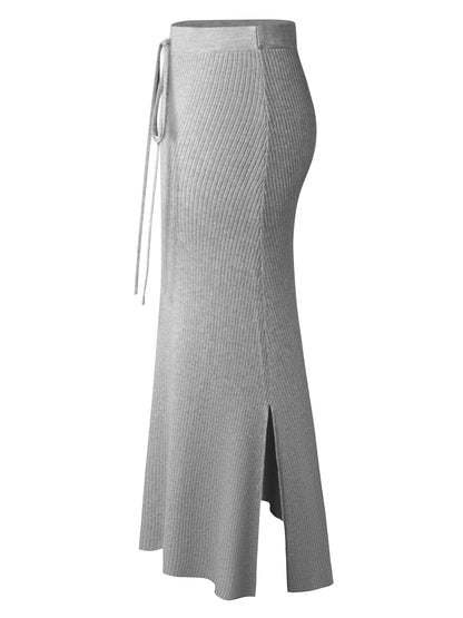 Damen Midirock mit Rippstruktur und Bindegürtel – Eleganter Alltagsrock für Büro und Freizeit