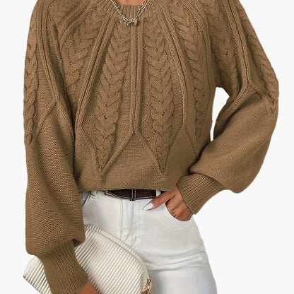 Damen Strickpullover im Zopfmuster-Design – Eleganter Freizeit-Look für Alltag & Büro