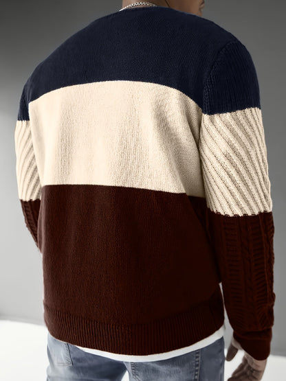 Men's color-block rib-knit crew-neck sweater