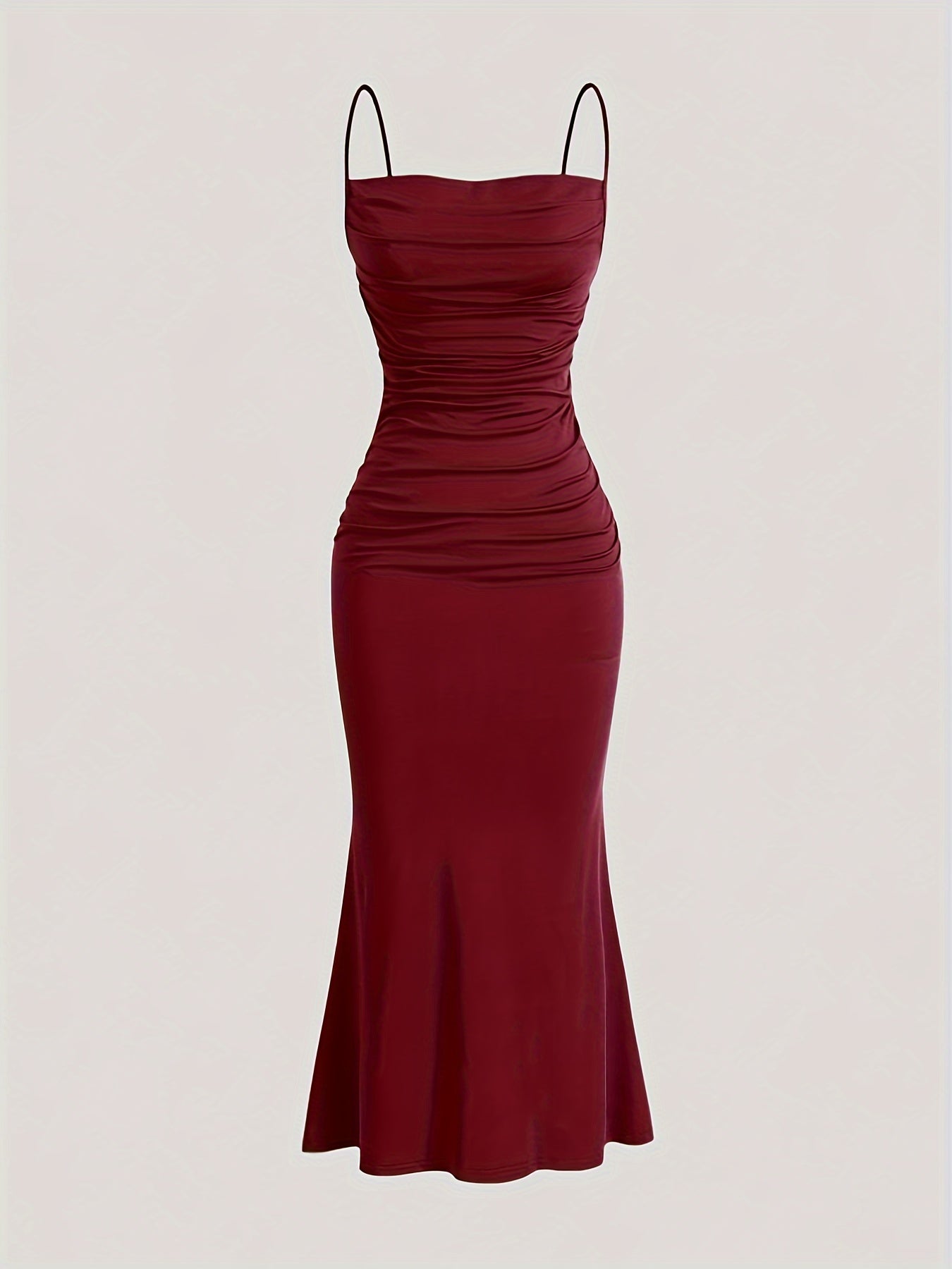 Women's evening dress with spaghetti straps and figure-flattering ruching – elegant maxi dress for festive occasions