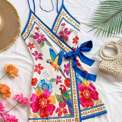 Women's summer wrap dress with tropical print and floral pattern – Perfect for vacation and leisure