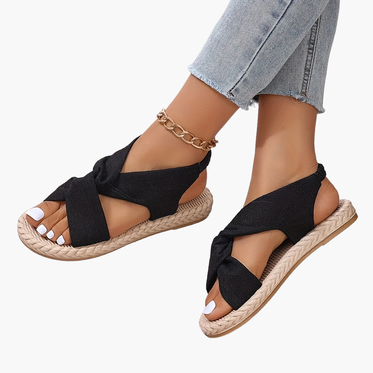 Damen Sommer-Sandalen mit Kreuzband und offener Zehenpartie – Modische Freizeitschuhe für Alltag und Urlaub