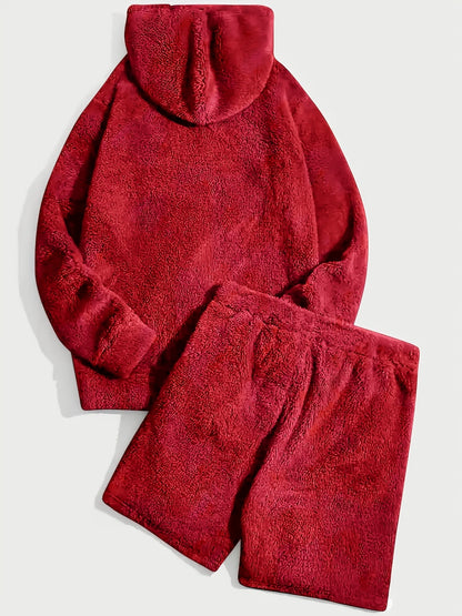 Unisex Teddyfleece Hoodie & Shorts Set Plüsch Hausanzug