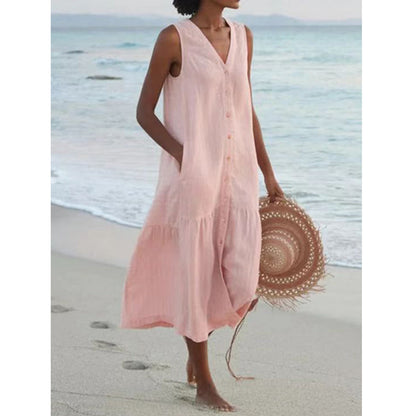 Claire – Long dress with narrow straps in solid color design