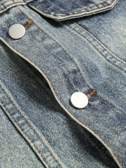 Jeansweste ärmellos für Herren, abgenutzt, mit Knopfverschluss, Blau