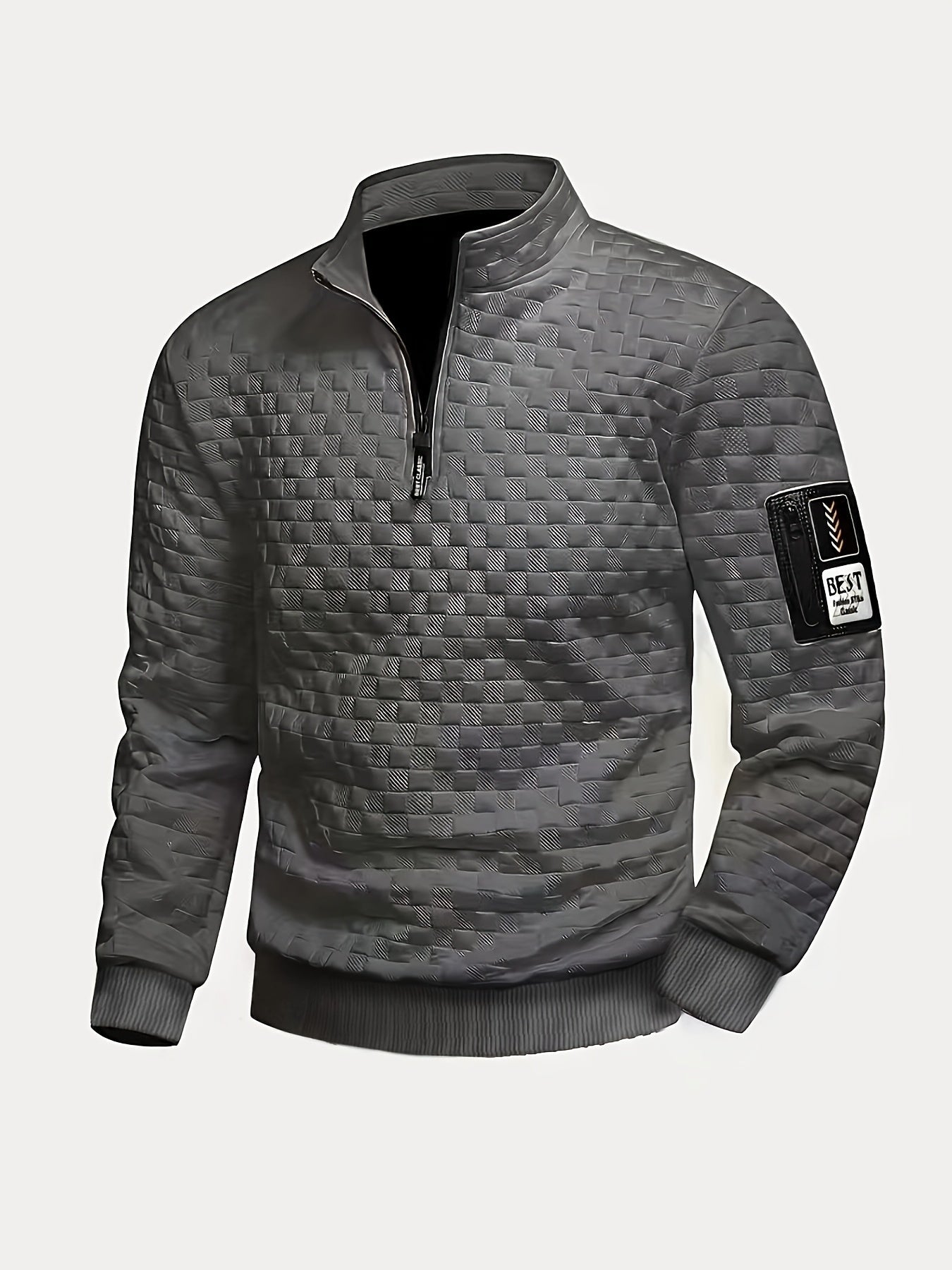 Stehkragen Pullover Herren mit Reißverschluss, gesteppt, einfarbig
