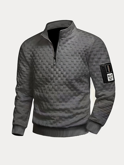 Stehkragen Pullover Herren mit Reißverschluss, gesteppt, einfarbig
