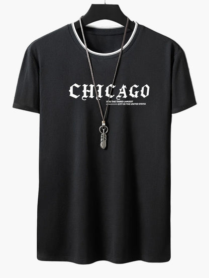Men's Streetwear-Style T-Shirt with "CHICAGO" Print – Casual Summer Fashion for Leisure & Everyday Wear