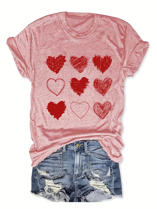 Women's T-shirt with Heart Print – Playful Graphic Shirt in a Casual Look, Ideal for Everyday and Leisure