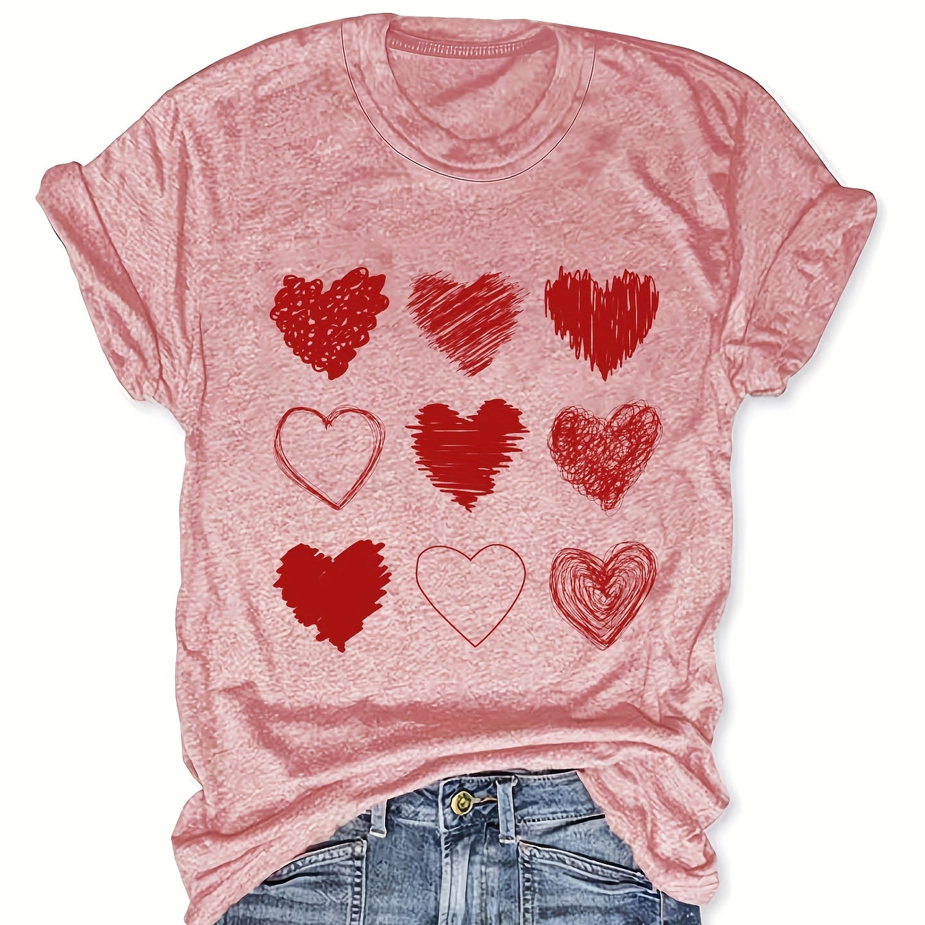 Women's T-shirt with Heart Print – Playful Graphic Shirt in a Casual Look, Ideal for Everyday and Leisure